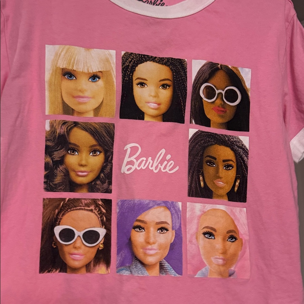 Vintage Girly Barbie Pink T-Shirt with Diverse Doll Faces - Picture 3 of 4